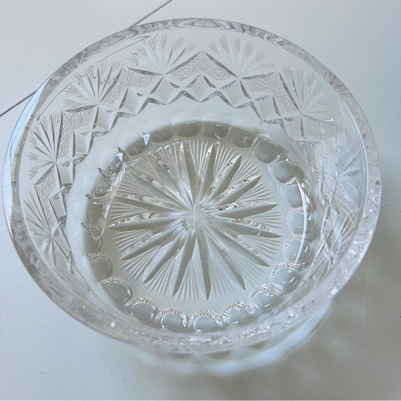 Vintage Lead Cut Crystal Heavy Bon Bon Candy Box Dish 2 Pc Clear with Etching - Picture 7 of 14